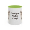 11oz-cardigan-welsh-corgi-mug-light-green 11oz Cardigan Welsh Corgi Mug, Light Green, front view