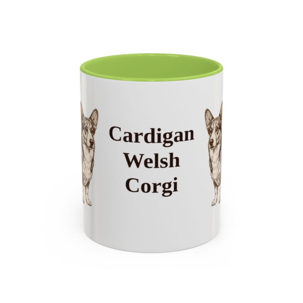 11oz-cardigan-welsh-corgi-mug-light-green 11oz Cardigan Welsh Corgi Mug, Light Green, front view