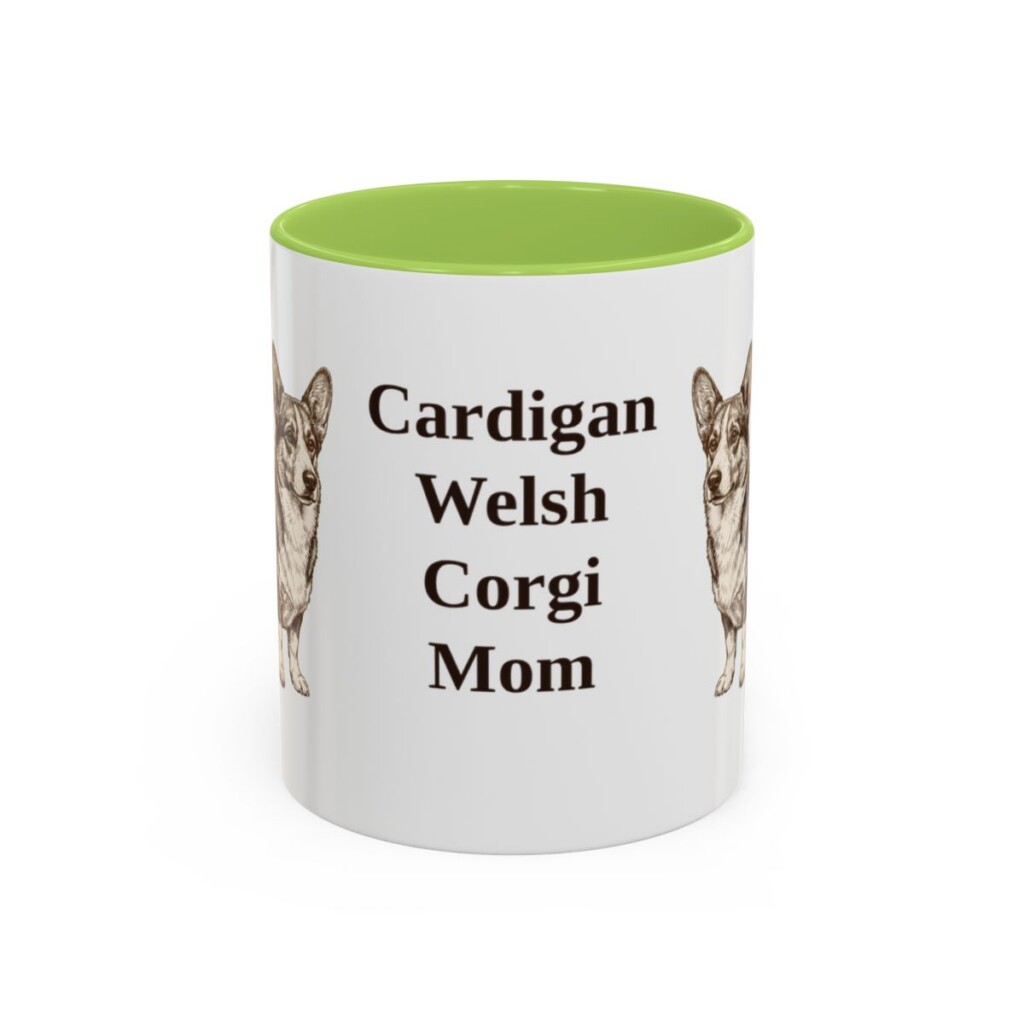 11oz Cardigan Welsh Corgi Dog Mom Mug, Light Green, front view