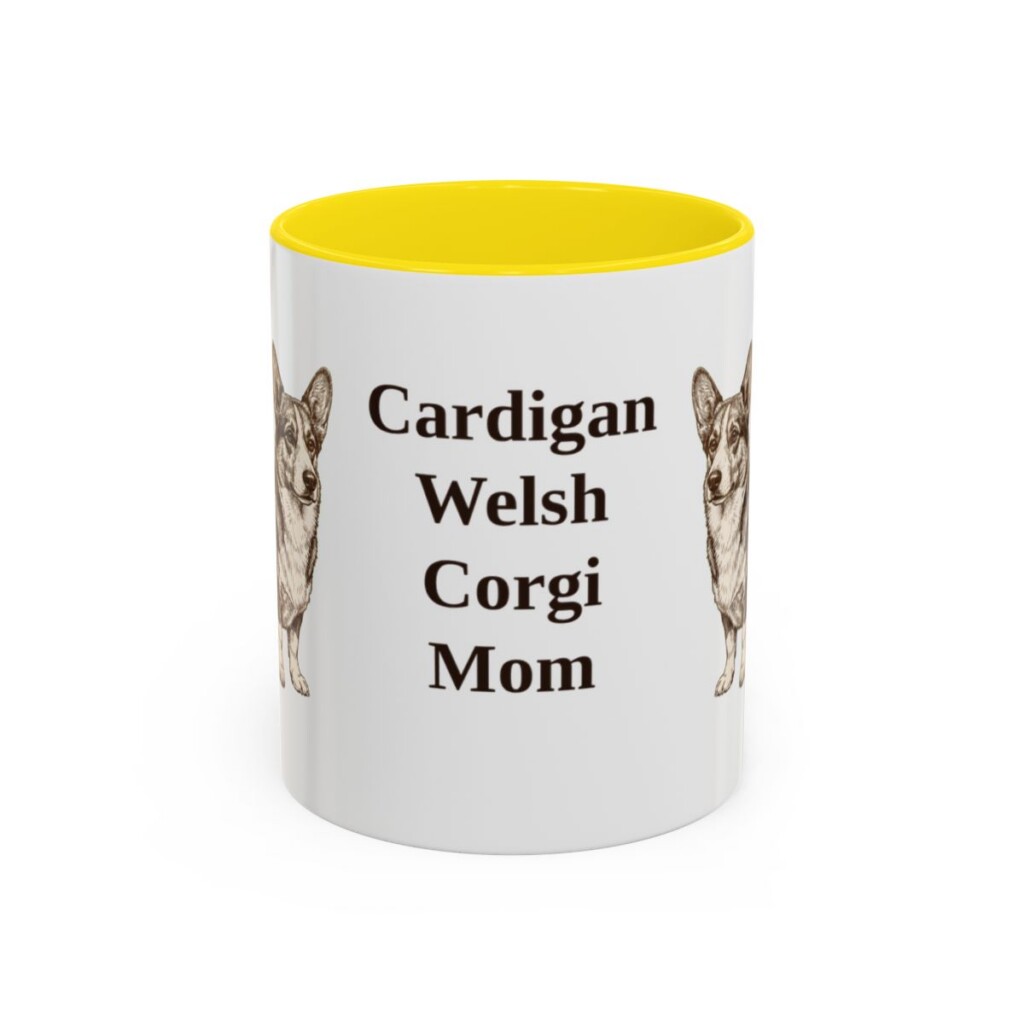 11oz Cardigan Welsh Corgi Dog Mom Mug, Yellow, front view