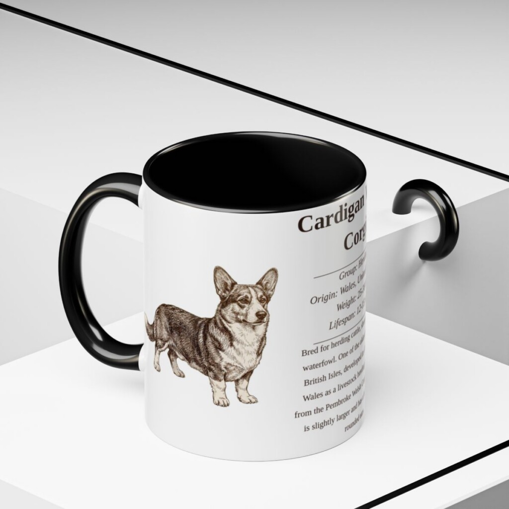 11oz Cardigan Welsh Corgi Mug, Black, lifestyle photo
