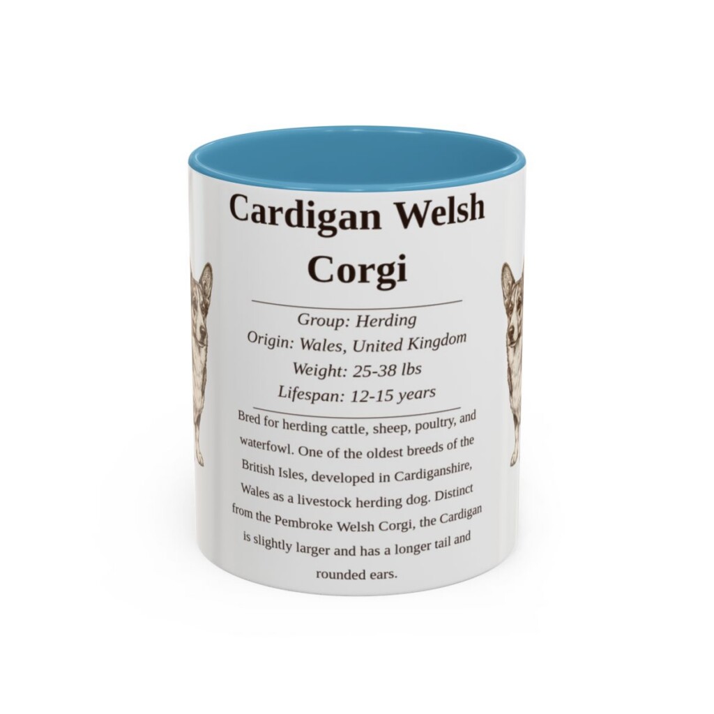 11oz Cardigan Welsh Corgi Mug, Light Blue, front view