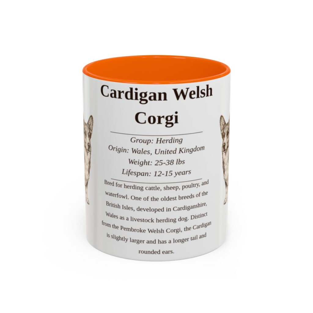 11oz Cardigan Welsh Corgi Mug, Orange, front view