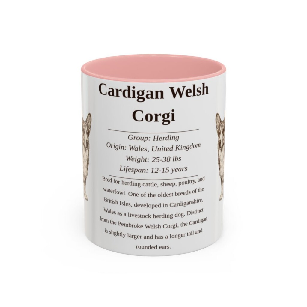 11oz Cardigan Welsh Corgi Mug, Pink, front view