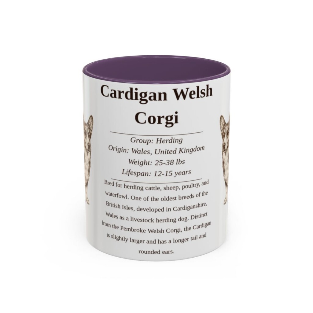 11oz Cardigan Welsh Corgi Mug, Purple, front view