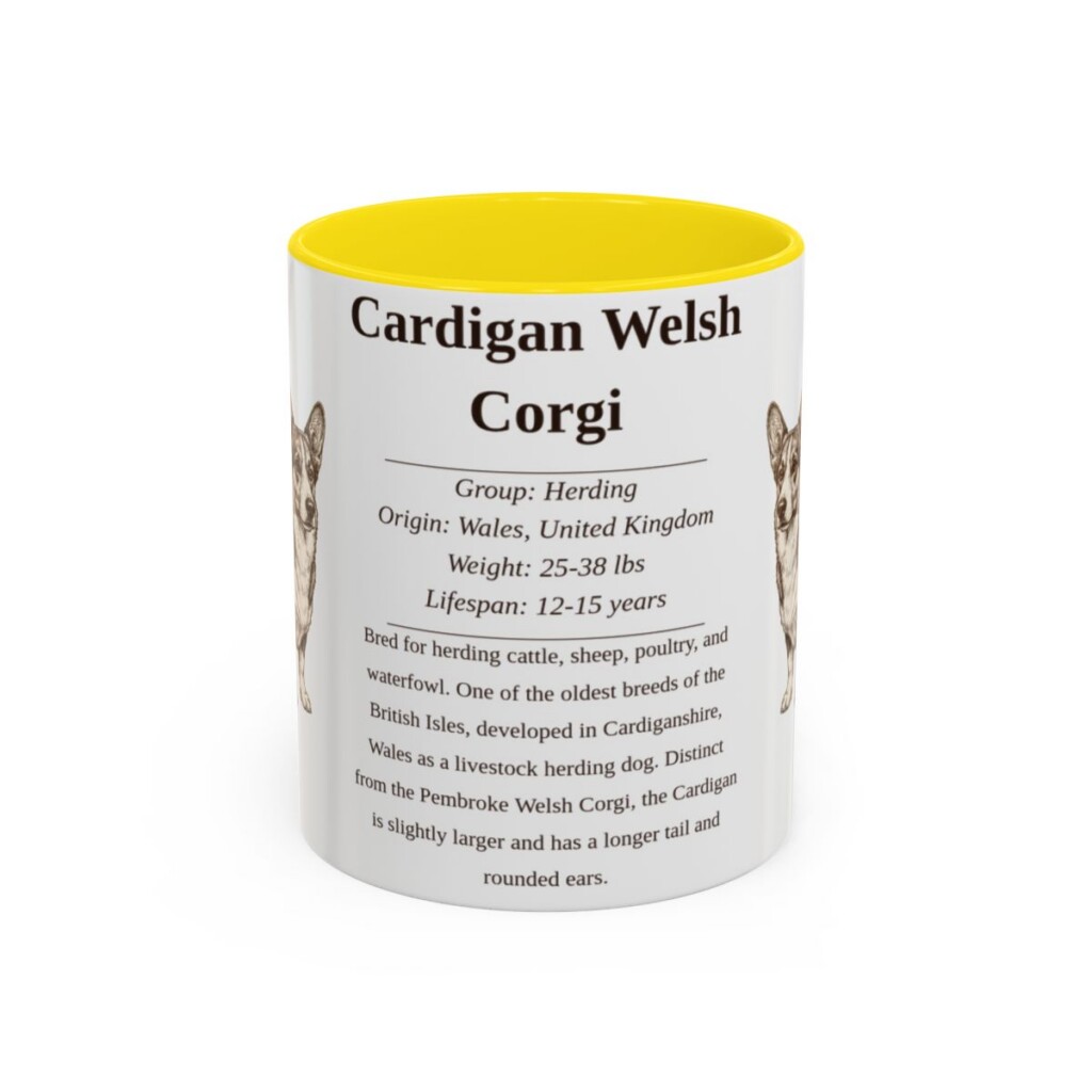 11oz Cardigan Welsh Corgi Mug, Yellow, front view