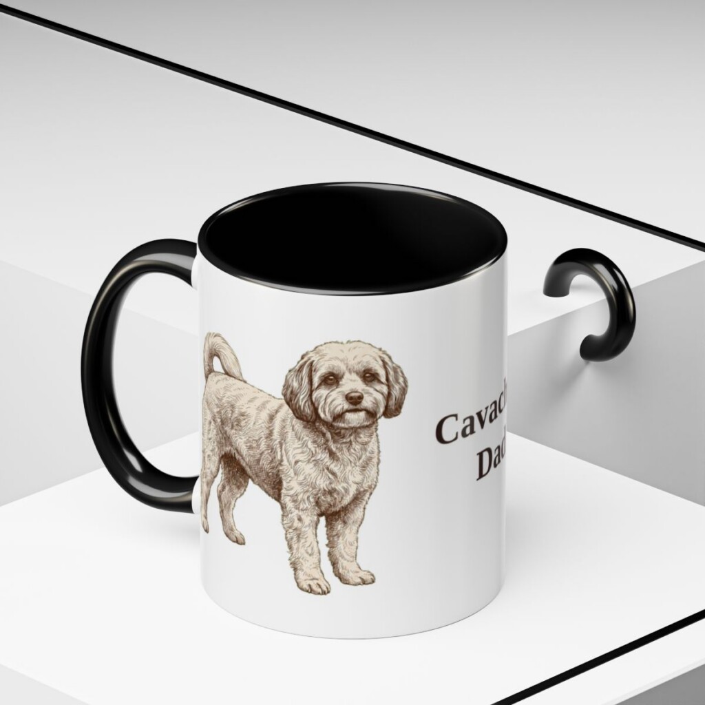 11oz Cavachon Dog Dad Mug, Black, lifestyle photo