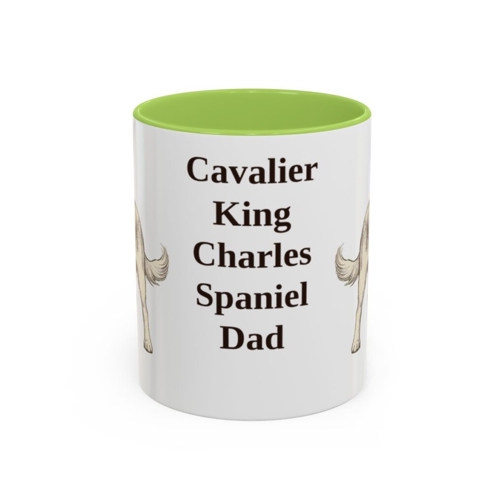 11oz Cavalier King Charles Spaniel Dog Dad Mug, Light Green, front view
