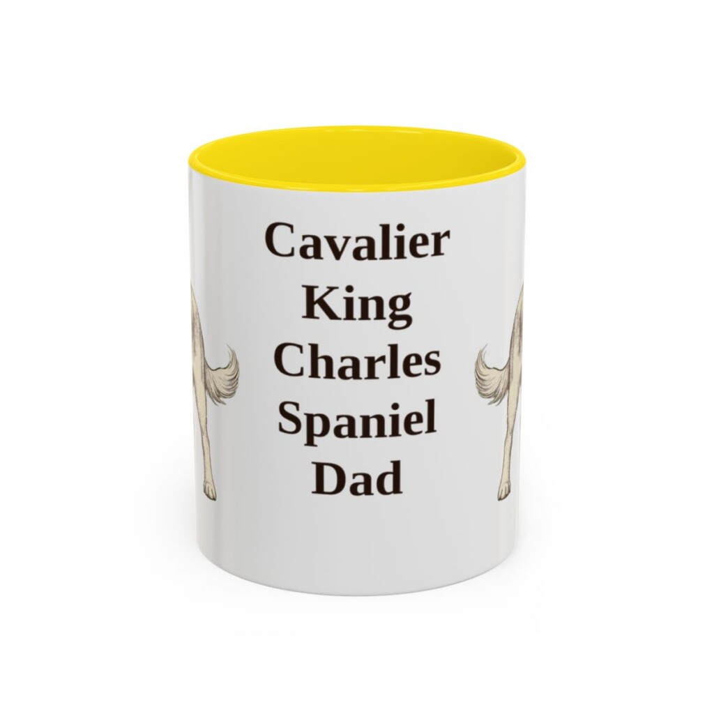 11oz Cavalier King Charles Spaniel Dog Dad Mug, Yellow, front view