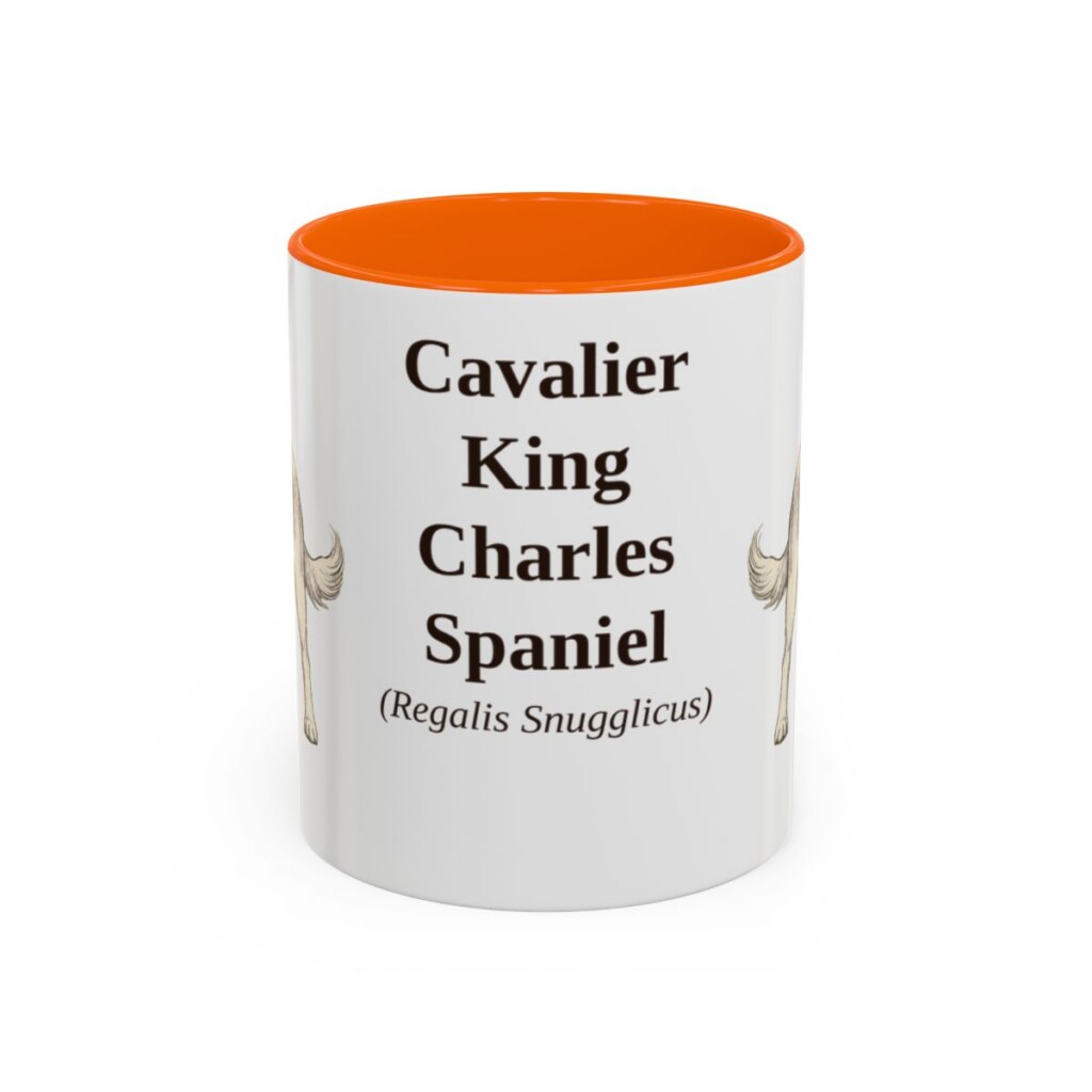 11oz-cavalier-king-charles-spaniel-mug-latin-orange 11oz Cavalier King Charles Spaniel Latin Mug, Orange, front view
