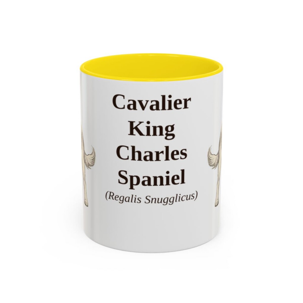 11oz-cavalier-king-charles-spaniel-mug-latin-yellow 11oz Cavalier King Charles Spaniel Latin Mug, Yellow, front view