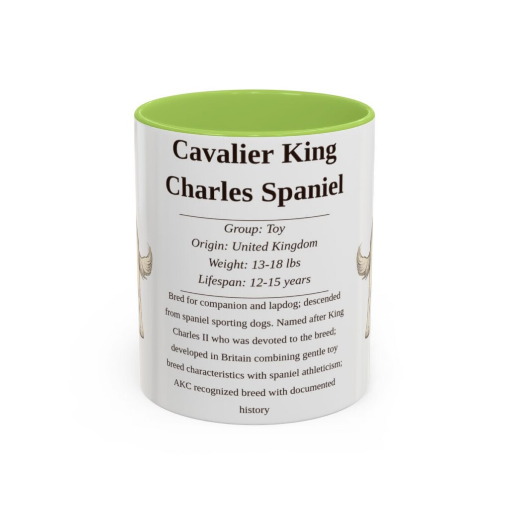 11oz Cavalier King Charles Spaniel Mug, Light Green, front view