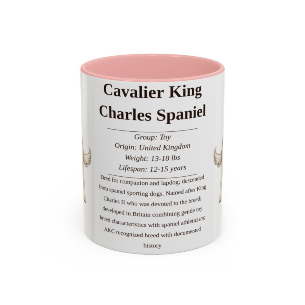 11oz Cavalier King Charles Spaniel Mug, Pink, front view