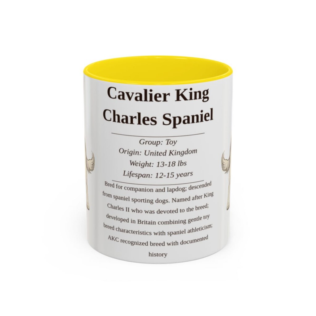 11oz Cavalier King Charles Spaniel Mug, Yellow, front view