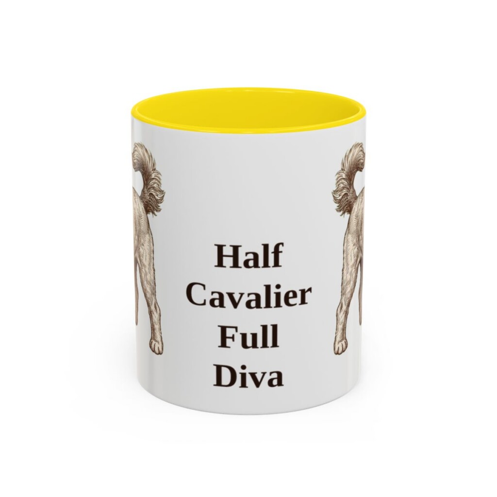 11oz Funny Cavapoo Mug, Yellow, front view