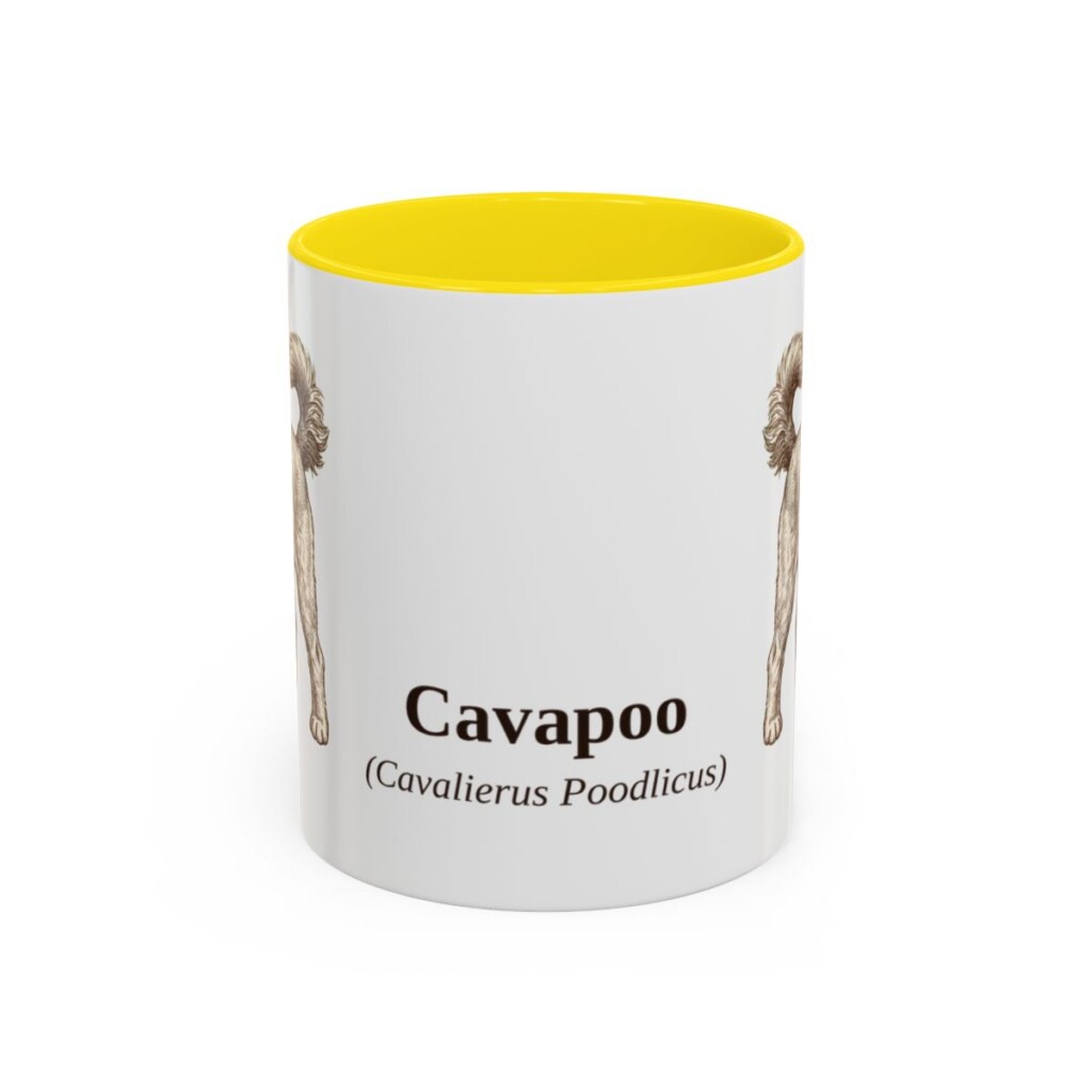 11oz Cavapoo Latin Mug, Yellow, front view