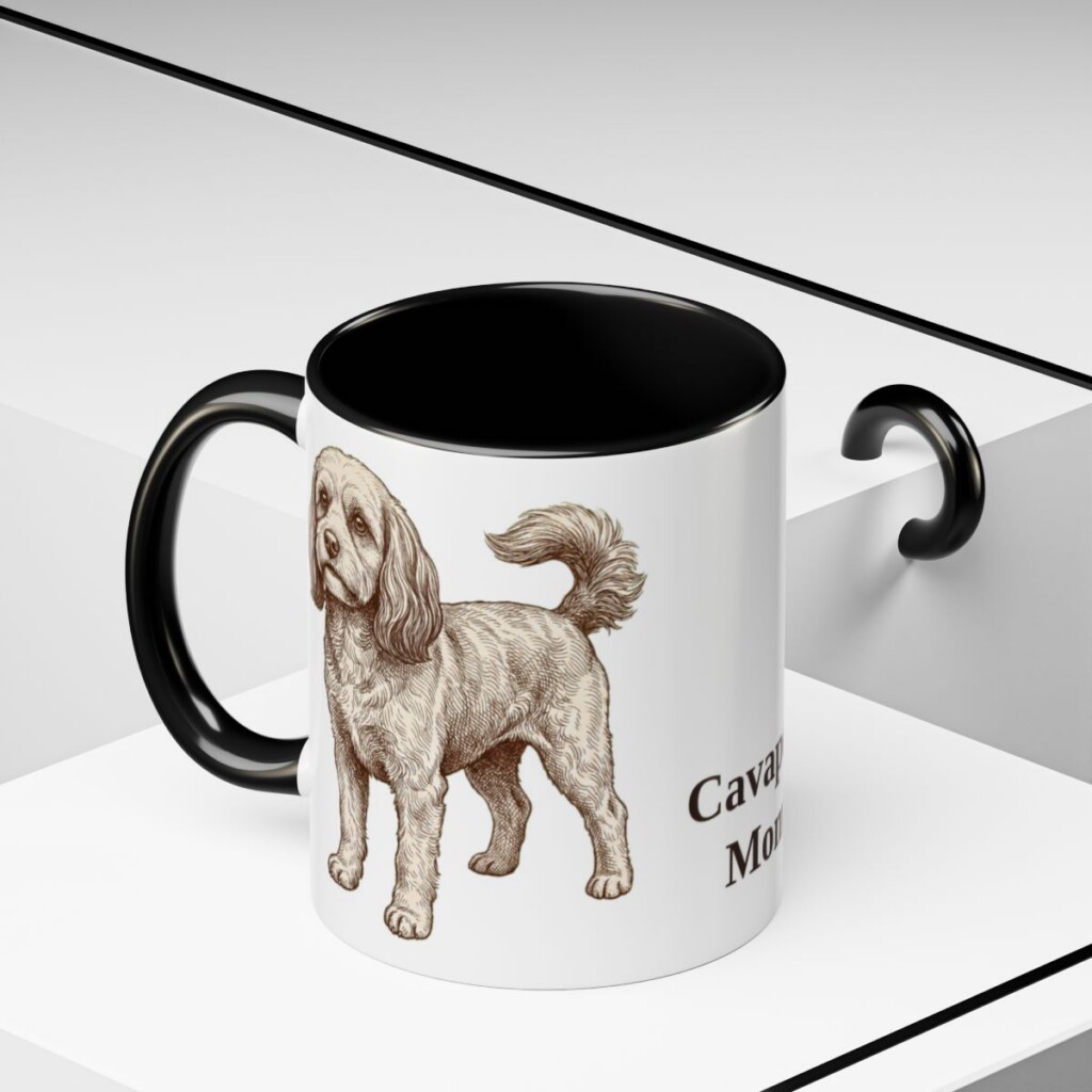 11oz Cavapoo Dog Mom Mug, Black, lifestyle photo