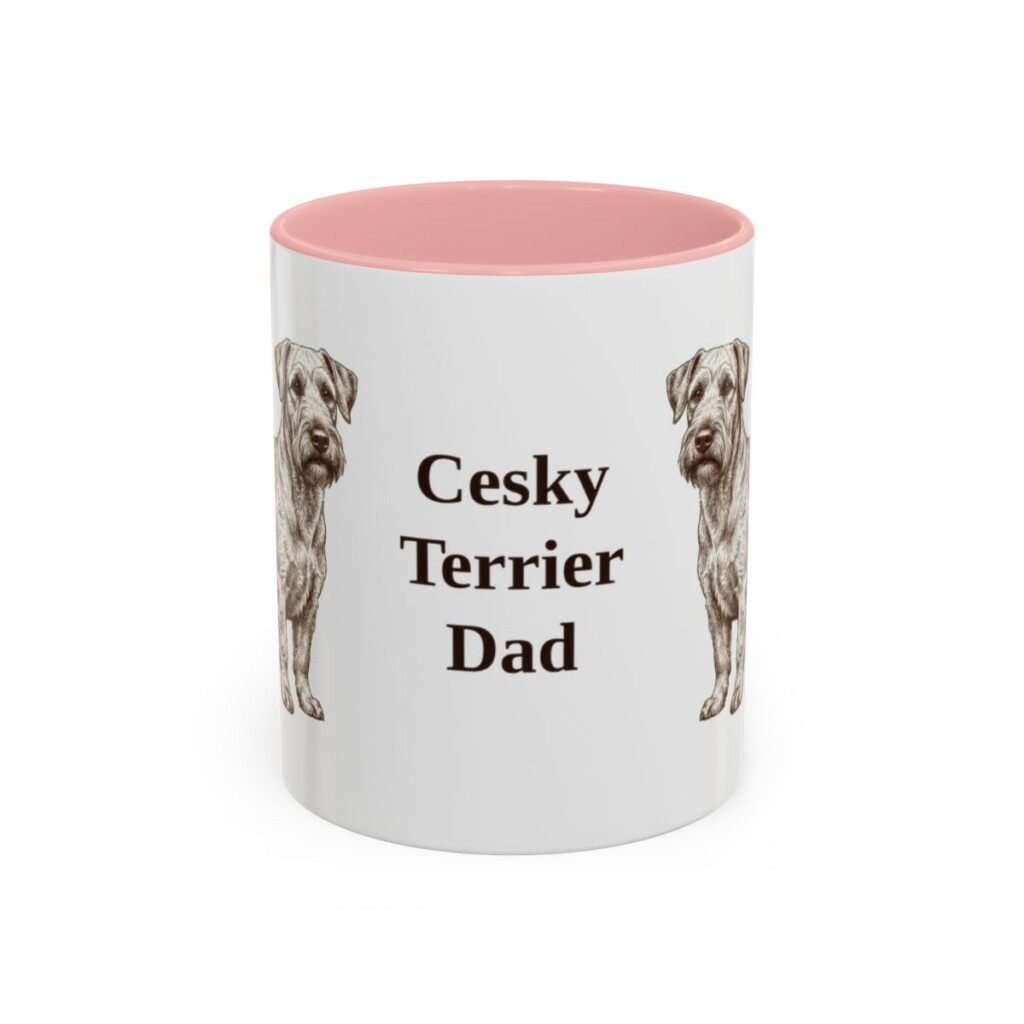 11oz Cesky Terrier Dog Dad Mug, Pink, front view