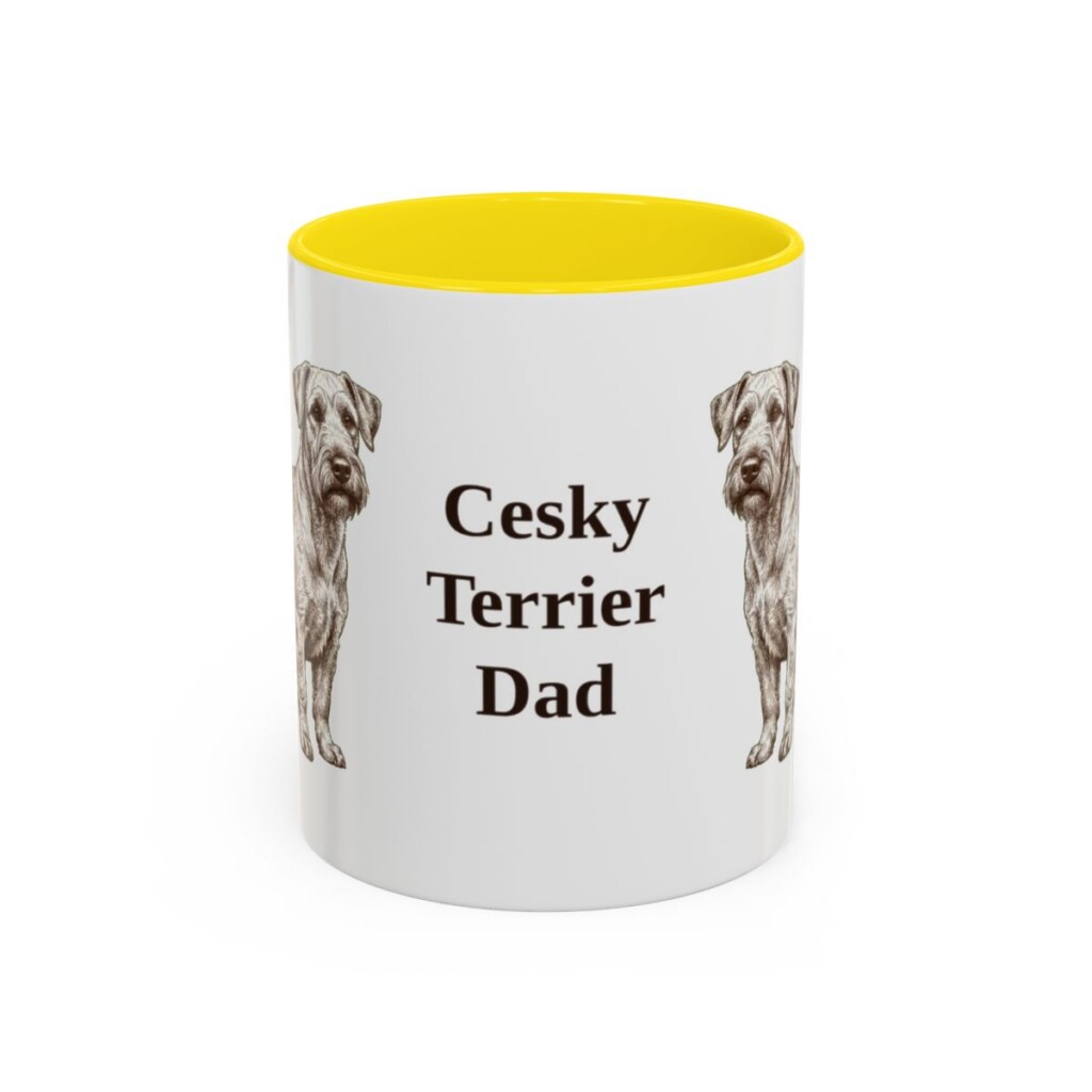 11oz Cesky Terrier Dog Dad Mug, Yellow, front view