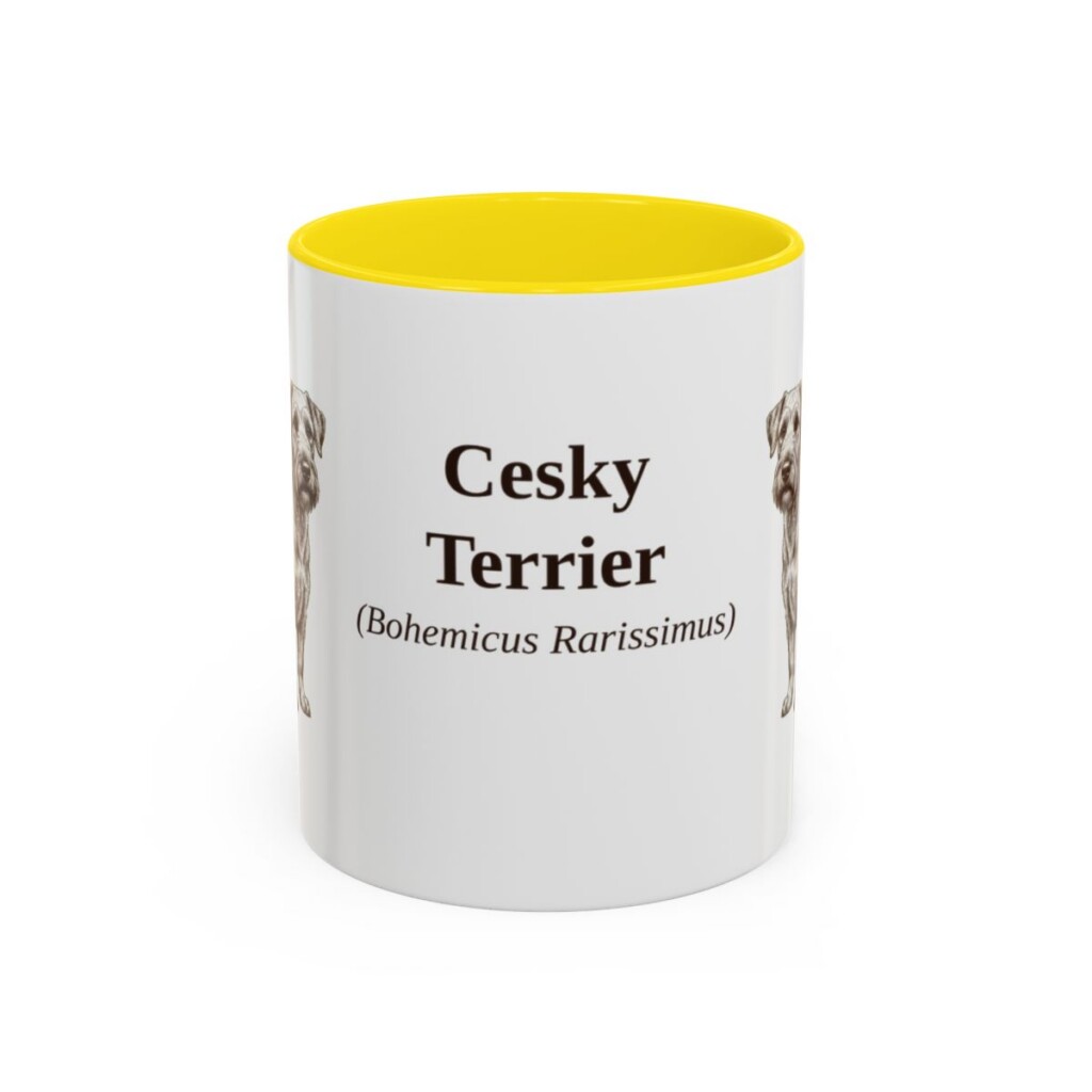 11oz Cesky Terrier Latin Mug, Yellow, front view