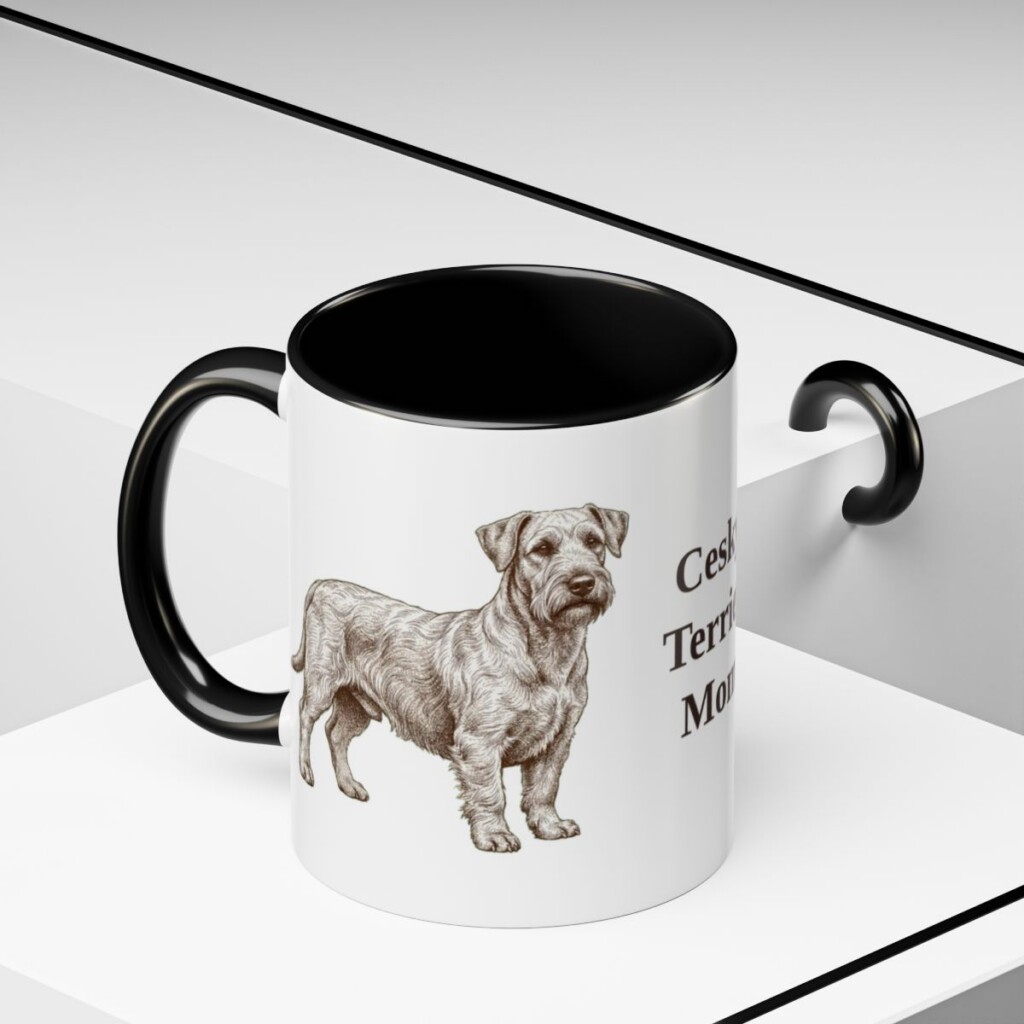 11oz Cesky Terrier Dog Mom Mug, Black, lifestyle photo