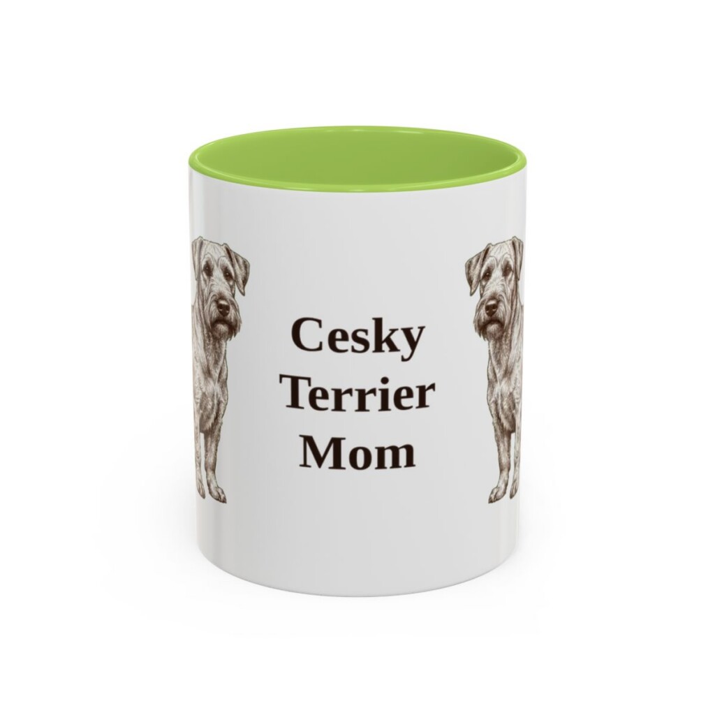 11oz Cesky Terrier Dog Mom Mug, Light Green, front view