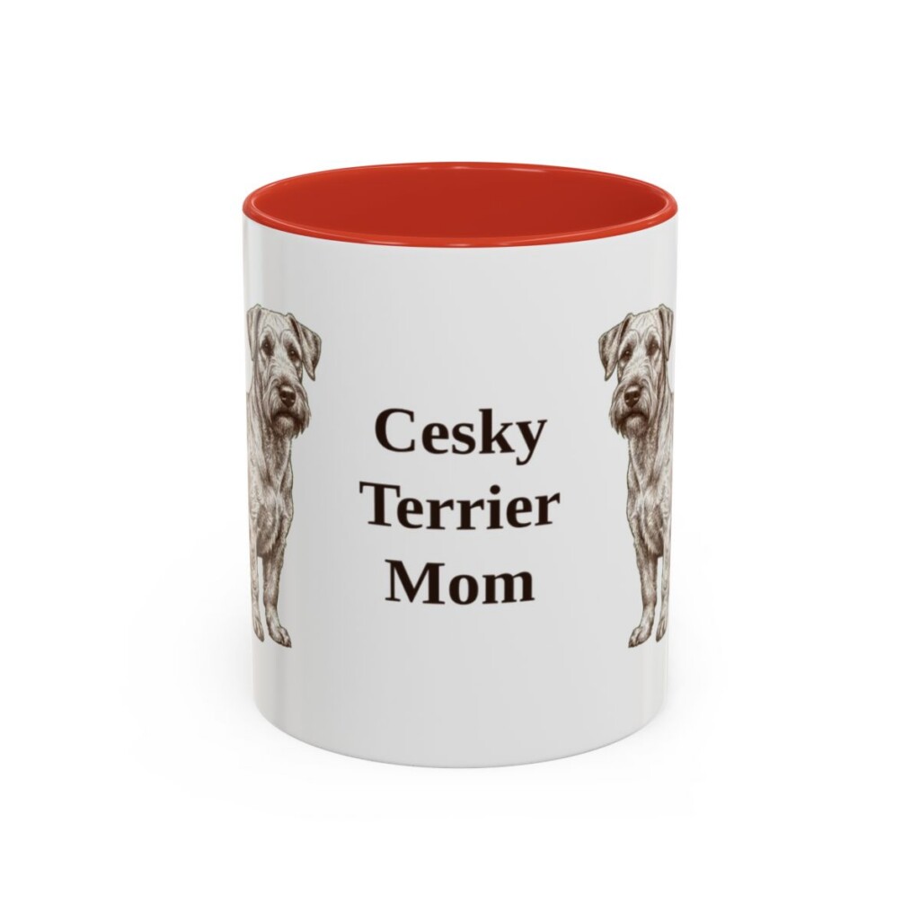 11oz Cesky Terrier Dog Mom Mug, Red, front view