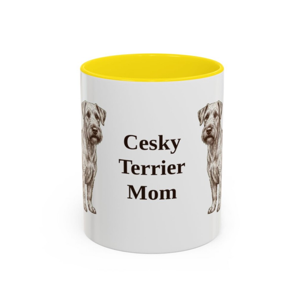 11oz Cesky Terrier Dog Mom Mug, Yellow, front view