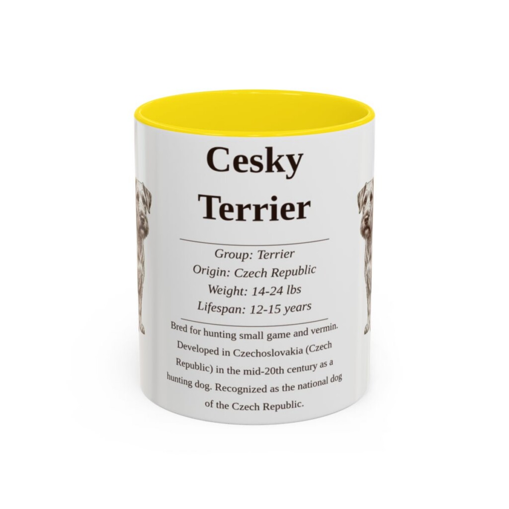 11oz Cesky Terrier Mug, Yellow, front view