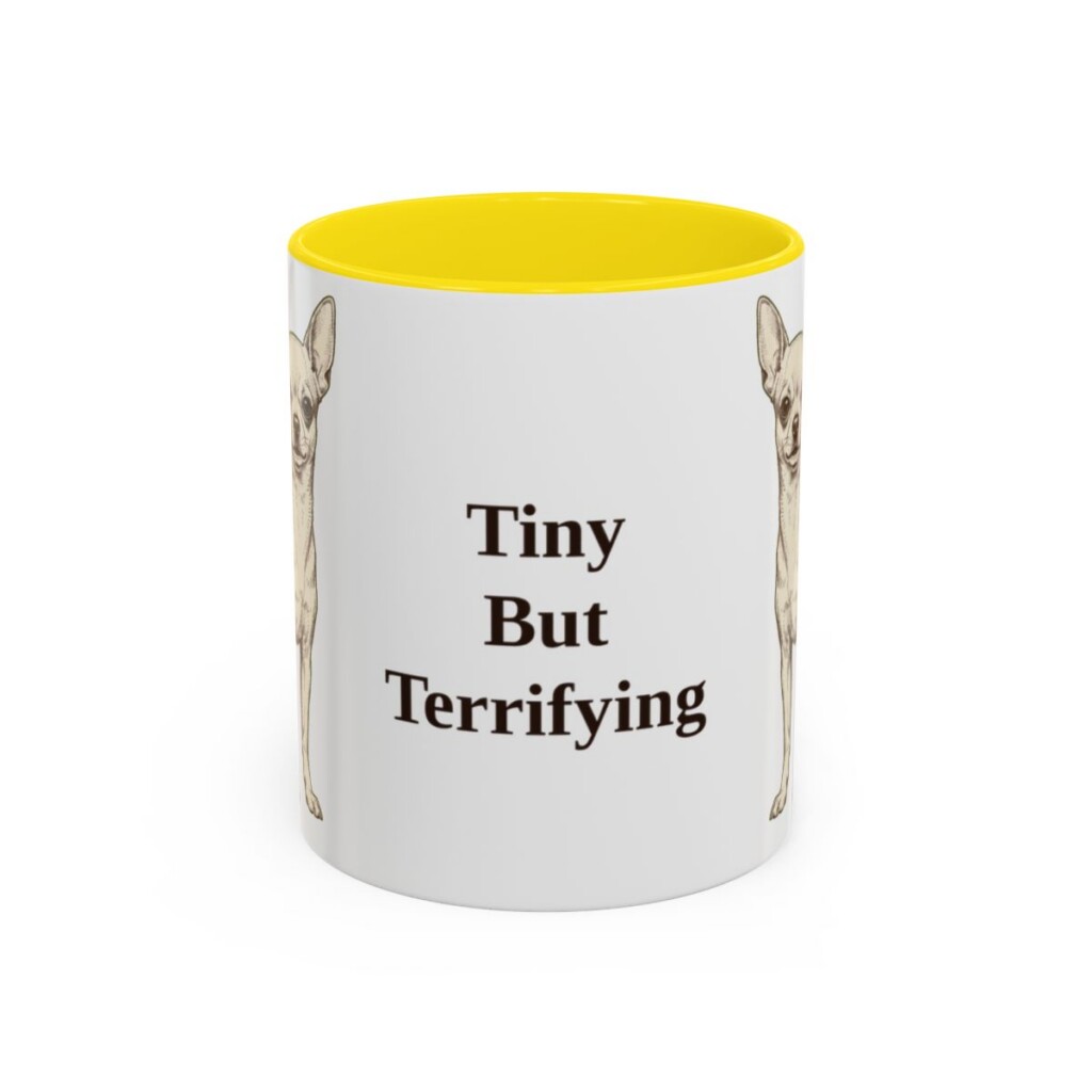 11oz Funny Chihuahua Mug, Yellow, front view