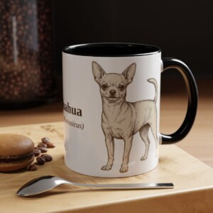11oz Chihuahua Latin Mug, Black, lifestyle photo