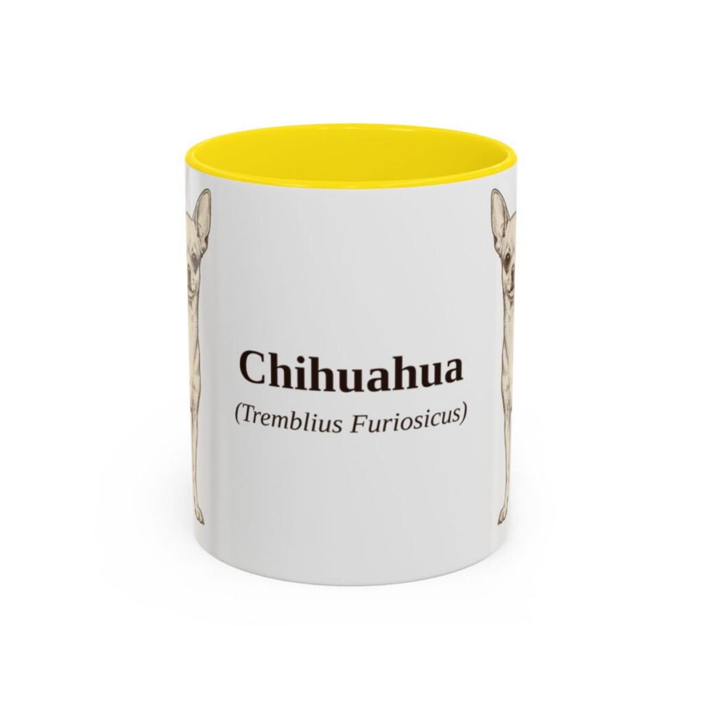 11oz-chihuahua-mug-latin-yellow 11oz Chihuahua Latin Mug, Yellow, front view