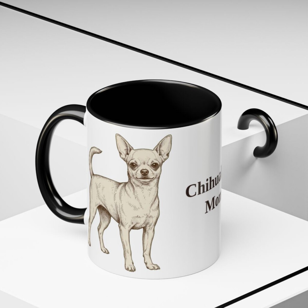 11oz-chihuahua-mug-mom-black-context-2 11oz Chihuahua Dog Mom Mug, Black, lifestyle photo