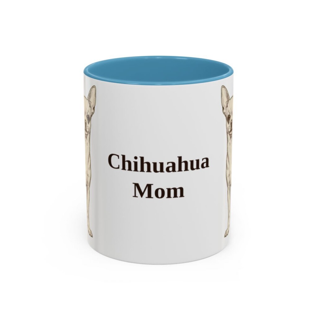 11oz-chihuahua-mug-mom-light-blue 11oz Chihuahua Dog Mom Mug, Light Blue, front view
