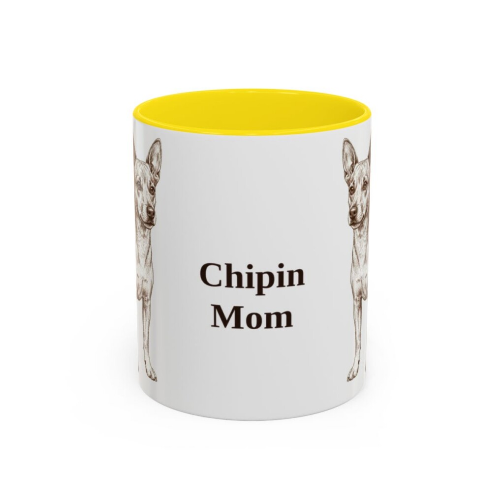 11oz Chipin Dog Mom Mug, Yellow, front view