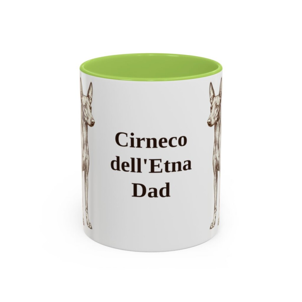 11oz Cirneco dell'Etna Dog Dad Mug, Light Green, front view