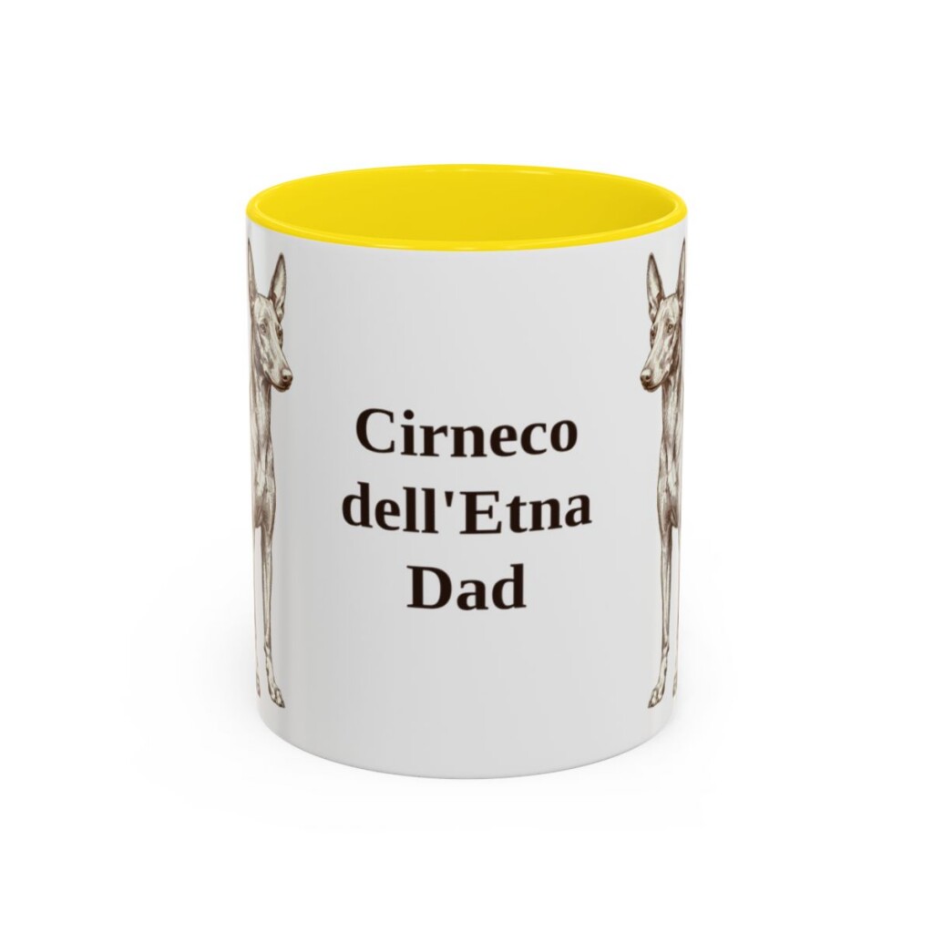 11oz Cirneco dell'Etna Dog Dad Mug, Yellow, front view