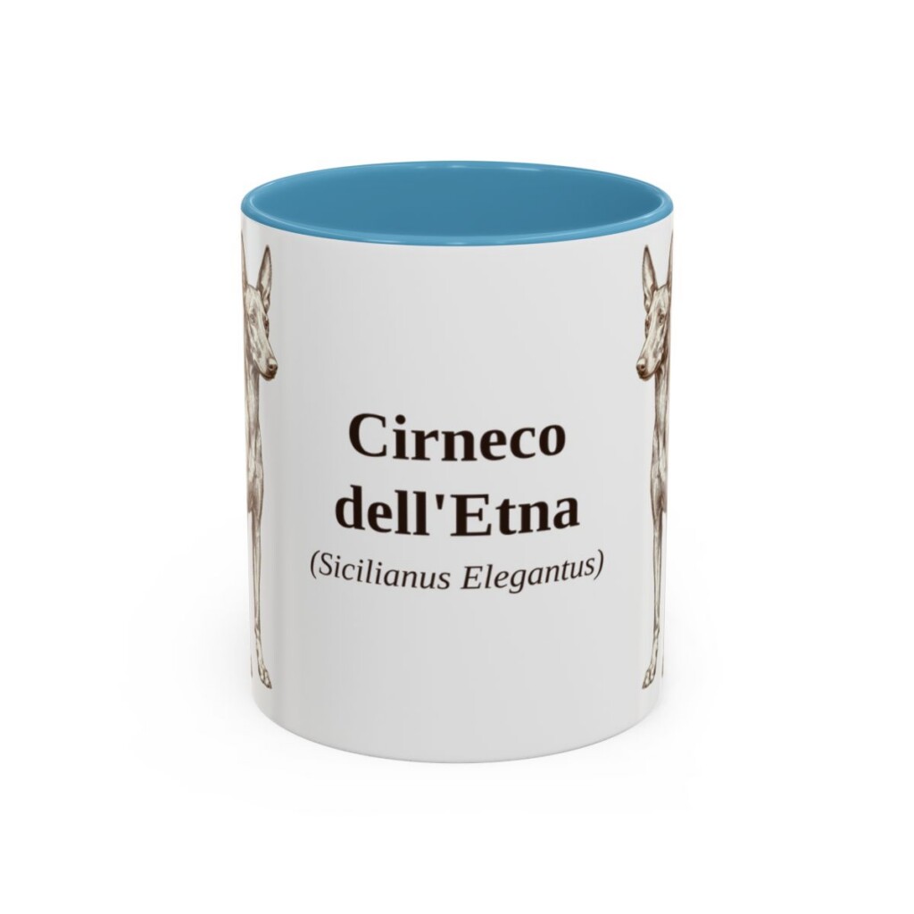 11oz Cirneco dell'Etna Latin Mug, Light Blue, front view