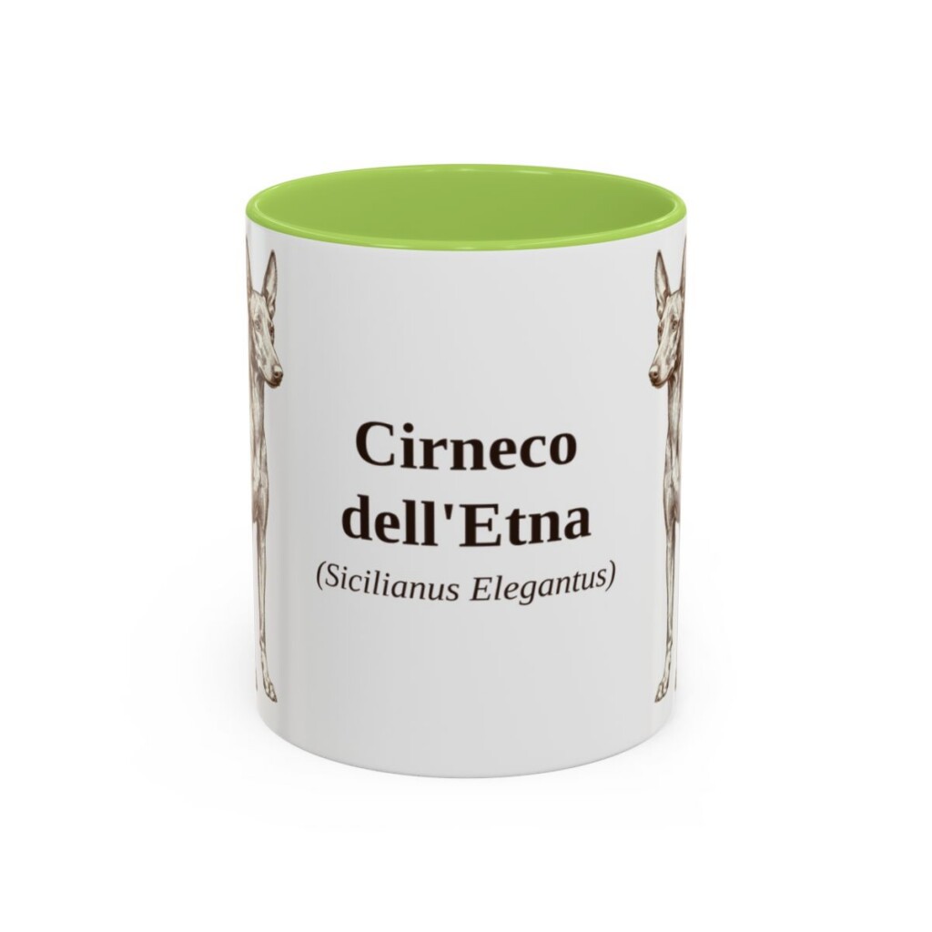 11oz Cirneco dell'Etna Latin Mug, Light Green, front view