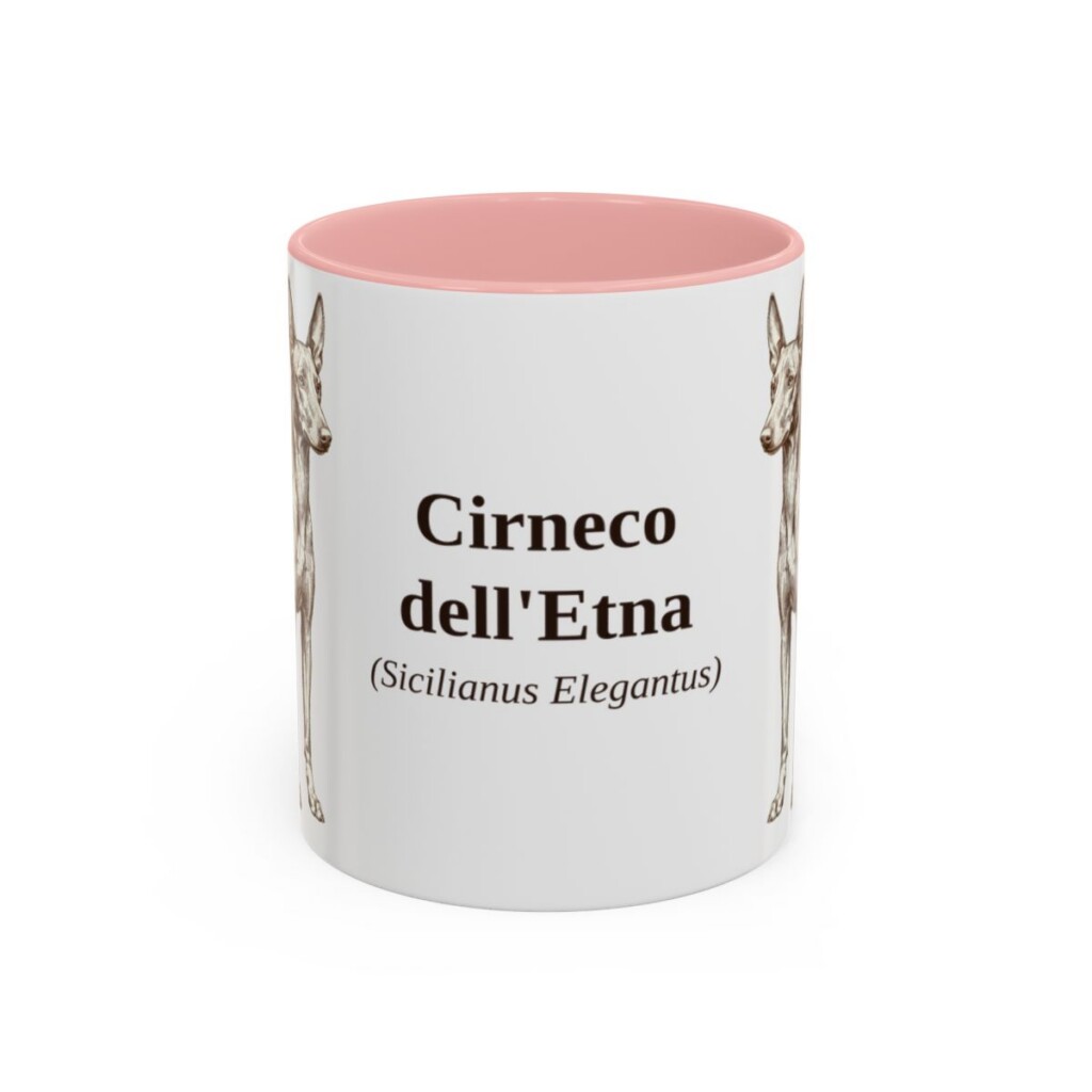 11oz Cirneco dell'Etna Latin Mug, Pink, front view