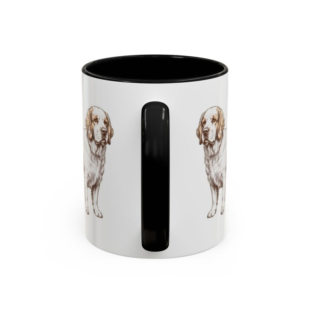 11oz Clumber Spaniel Latin Mug, Black, back view