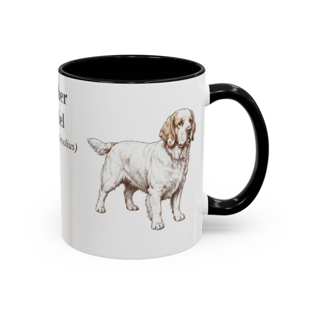 11oz Clumber Spaniel Latin Mug, Black, right side view