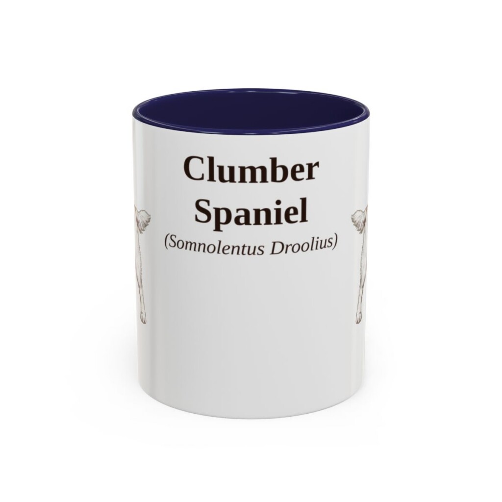 11oz Clumber Spaniel Latin Mug, Navy, front view