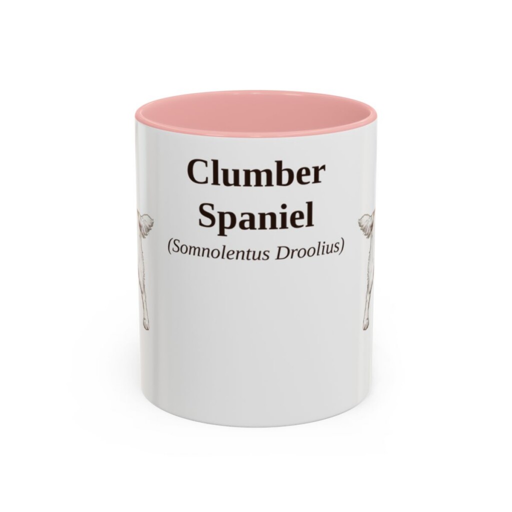 11oz Clumber Spaniel Latin Mug, Pink, front view