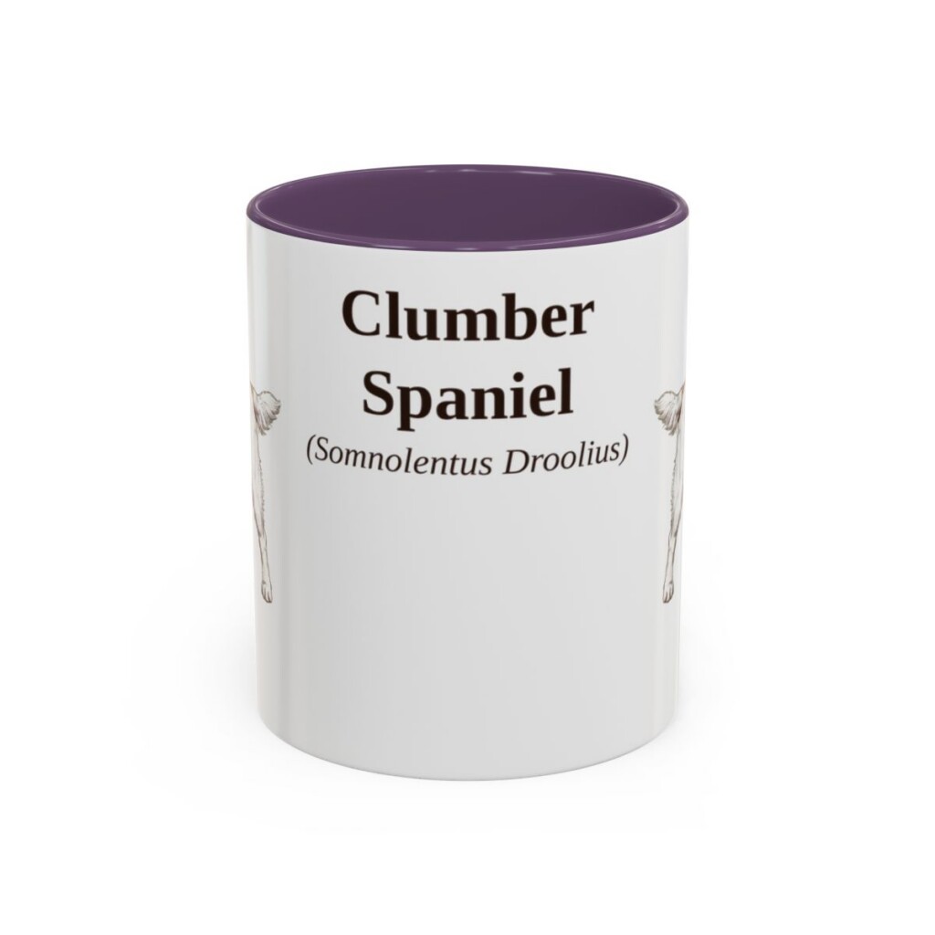 11oz Clumber Spaniel Latin Mug, Purple, front view