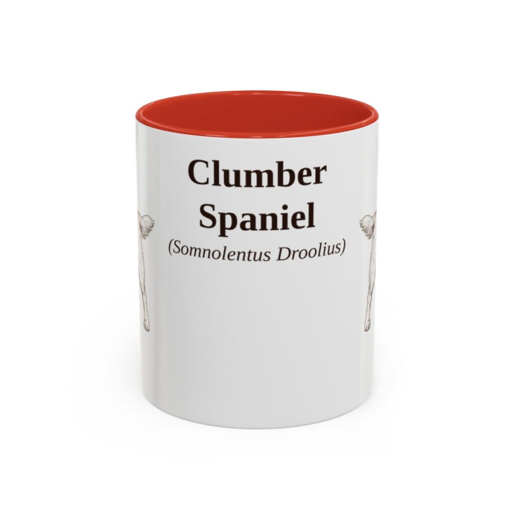 11oz Clumber Spaniel Latin Mug, Red, front view