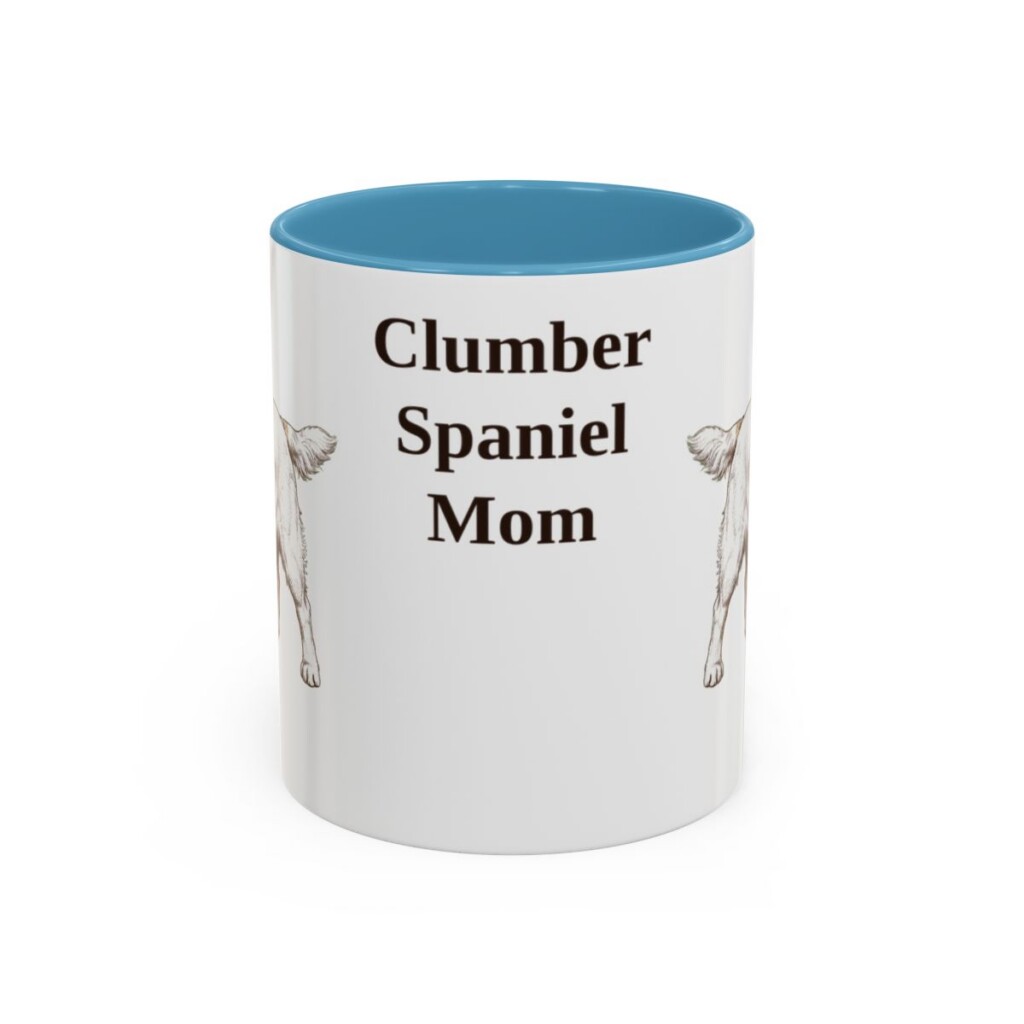 11oz Clumber Spaniel Dog Mom Mug, Light Blue, front view