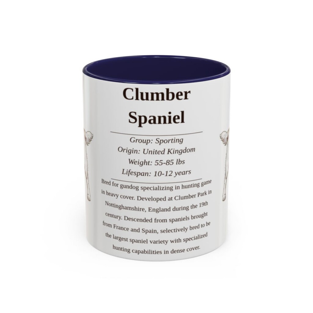 11oz Clumber Spaniel Mug, Navy, front view