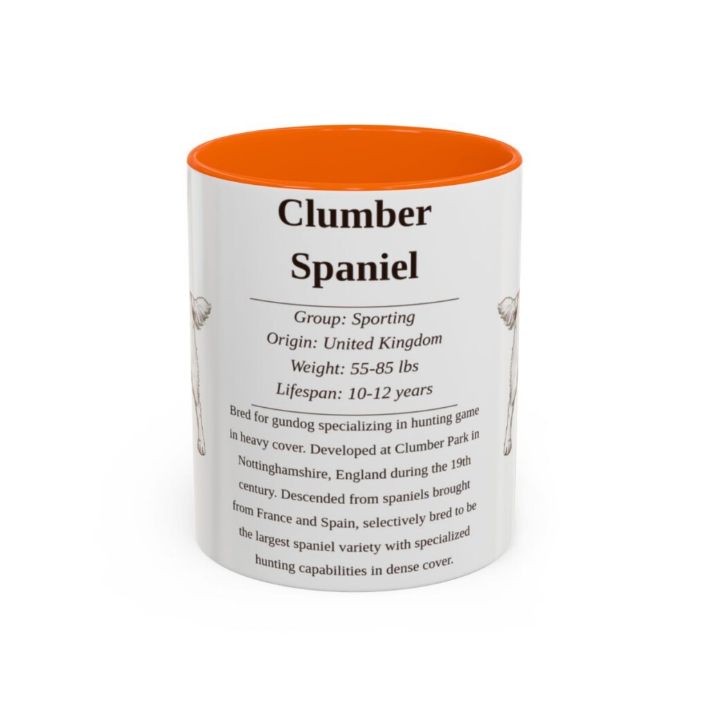 11oz Clumber Spaniel Mug, Orange, front view