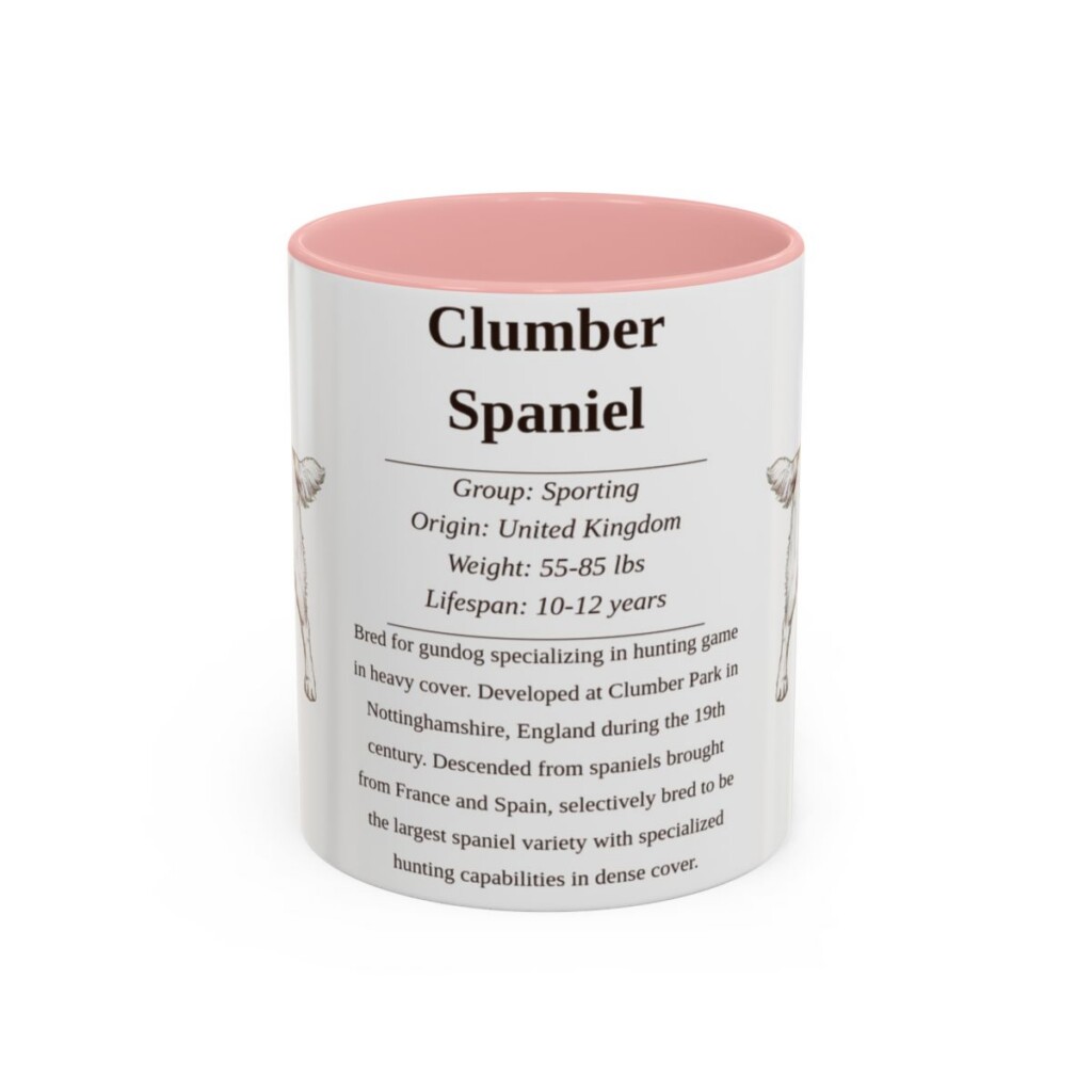 11oz Clumber Spaniel Mug, Pink, front view